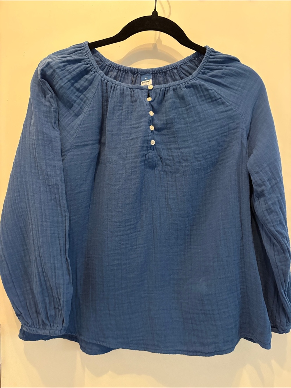 Old Navy Blue Gauze Peasant Blouse Boho Cottagecore Prairie Size XS